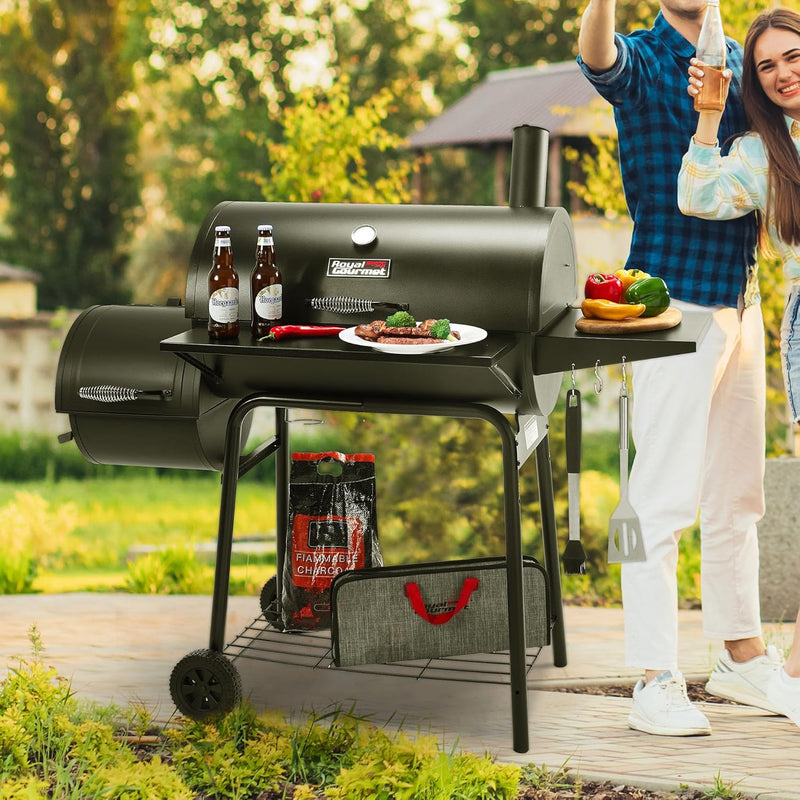 CC1830S 30" BBQ Charcoal Grill and Offset Smoker | 811 Square Inch Cooking Surface, Outdoor for Camping | Black