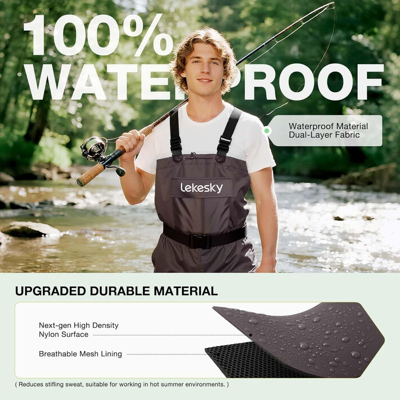 Unisex Fishing Waders 2-Ply Nylon/Pvc Chest Waders for Men, Waterproof Fishing Hunting Waders