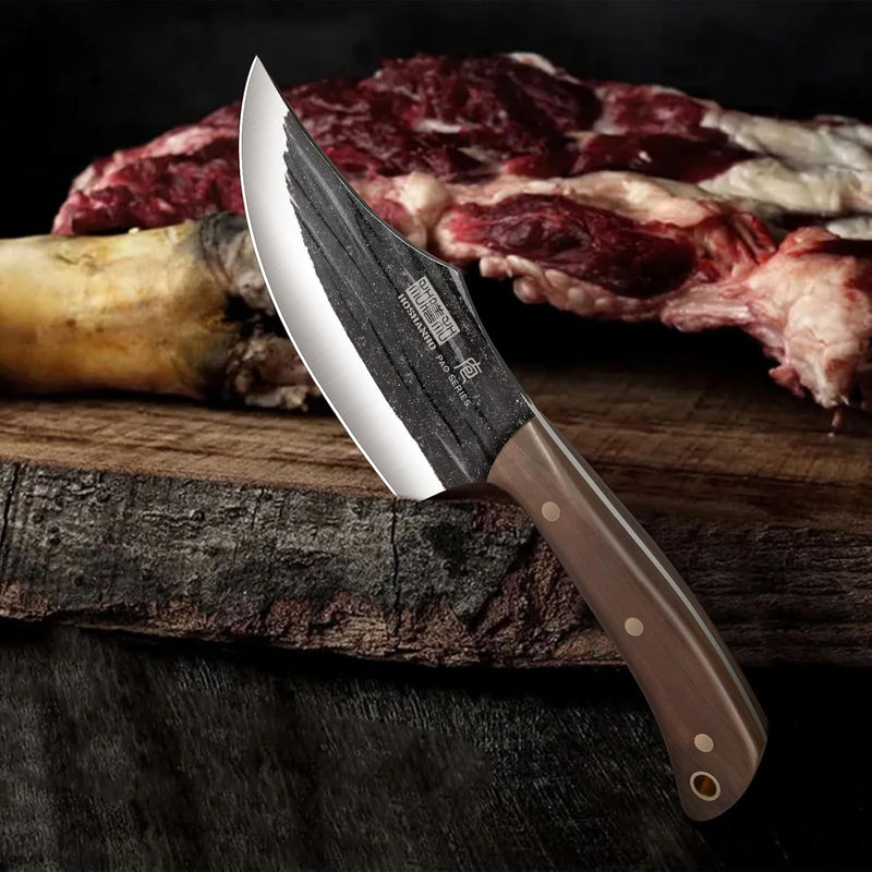 Butcher Knife Set, Hand Forged Butcher Chef Knife Set with Roll Bag, Sharp Meat Cleaver Knife & Bone Chopper Knives & Fillet Knives for Home & Camping & BBQ Gift for Men