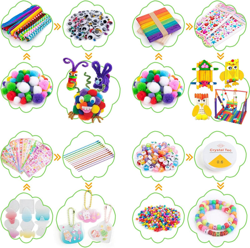 Arts and Crafts Supplies for Kids, 2000+Pcs DIY Craft Kits, Ages 6-10, Unisex, Multicolor, Modern, Includes Oxford Cloth Bag, Safetu Scissors