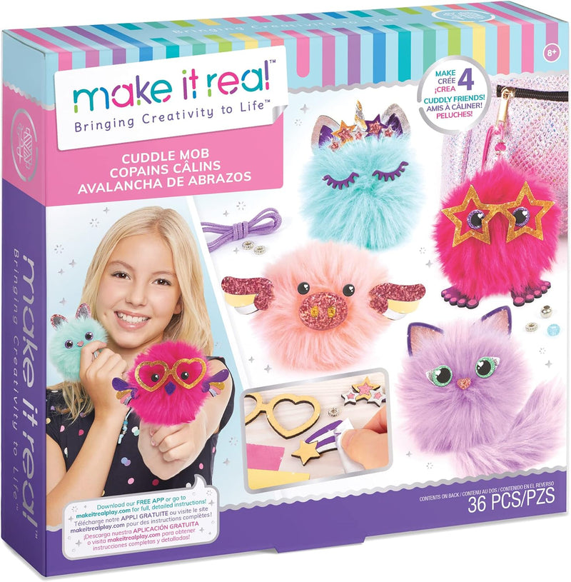 DIY Cuddle Mob Kit - Create 4 Adorable Pom Pom Characters with 36 Pieces - All-In-One Arts & Crafts Set for Tweens & Girls - Fun, Skill-Building Craft for Kids Ages 8+ Creative Gift